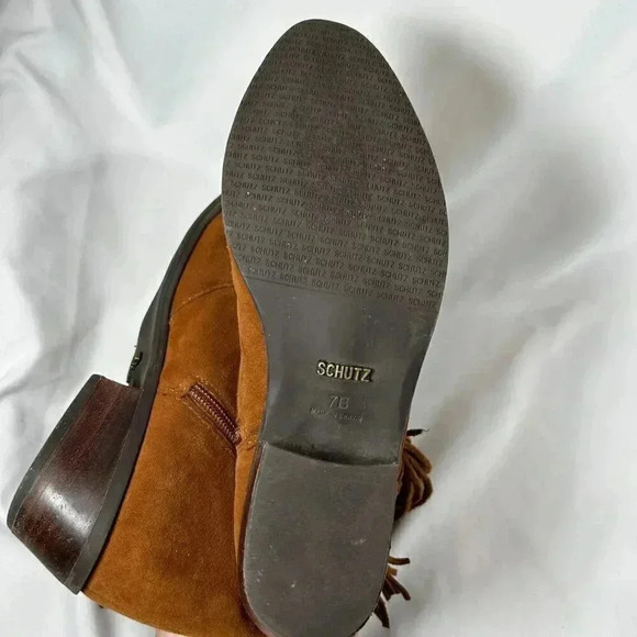 Schutz Euzabia Size 7B Brown Suede Leather Tassel Fringe Boot Zip Western Boho W - Picture 10 of 10